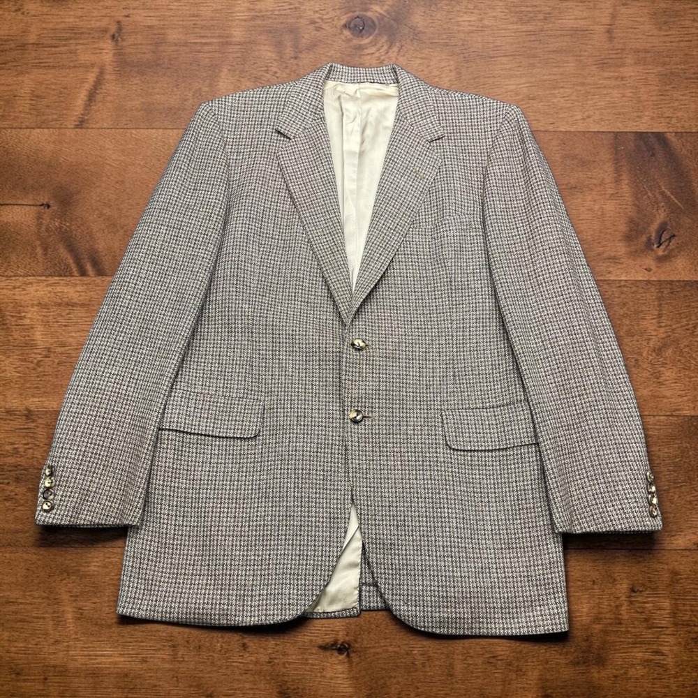 Vintage Oxxford Clothes Lewis Thos Saltz Houndstooth 42R Blazer Brown Sport Coat